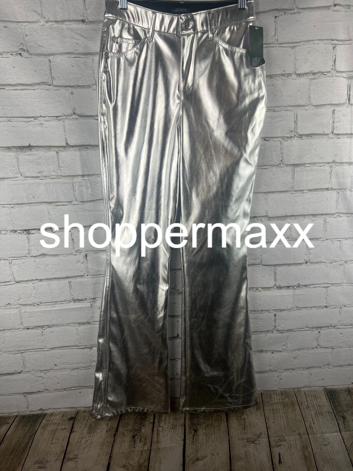 Women's High-Rise Metallic Flare Pants - Wild Fable, Silver, 2