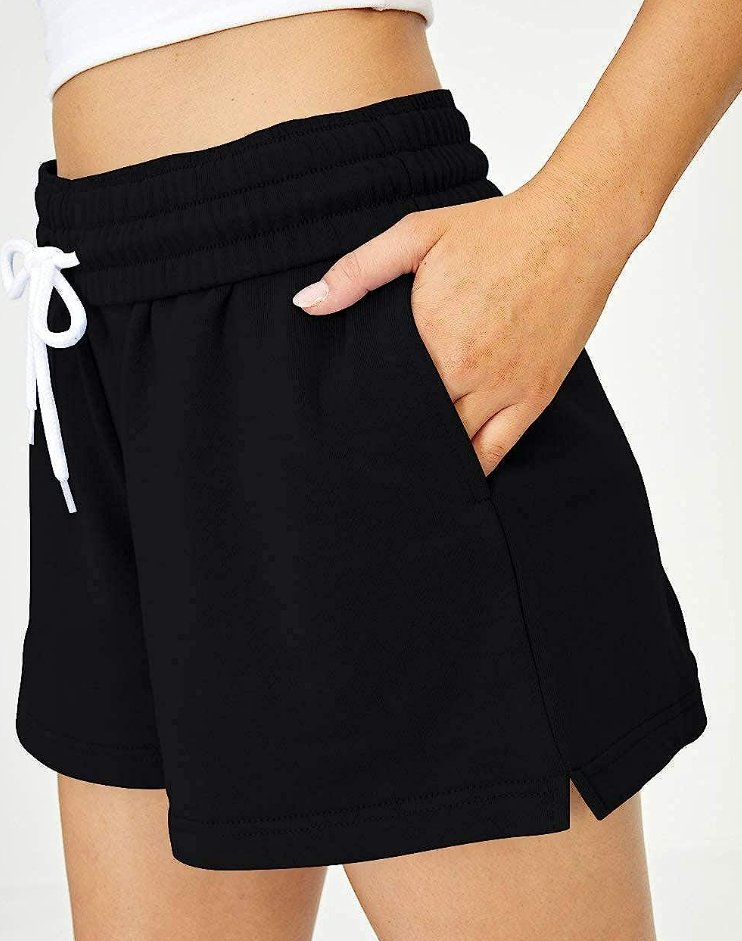AUTOMET Womens Shorts Drawstring Comfy Elastic High Waist Running Shorts Pockets