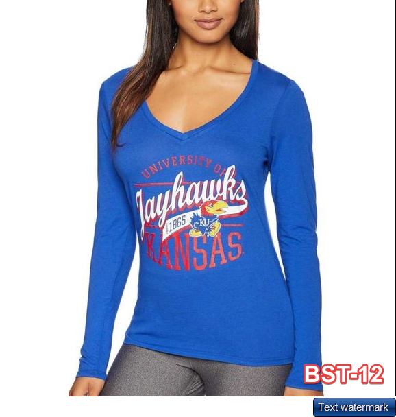 Champion College Kansas Jayhawks Long Sleeve V-Neck Tee, Women's Size XL, NEW