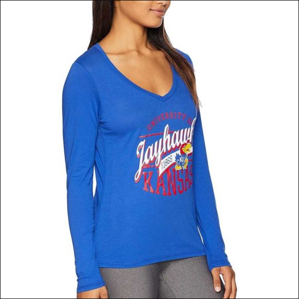 Champion College Kansas Jayhawks Long Sleeve V-Neck Tee, Women's Size XL, NEW