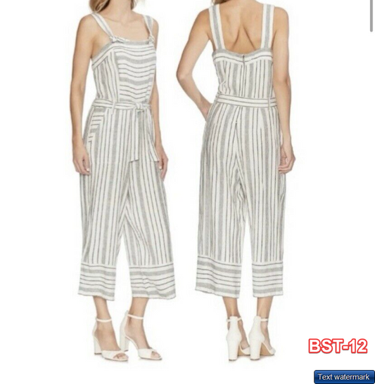 $290 Vince Camuto Women's White Variegated Striped Sleeveless Jumpsuit Size XL