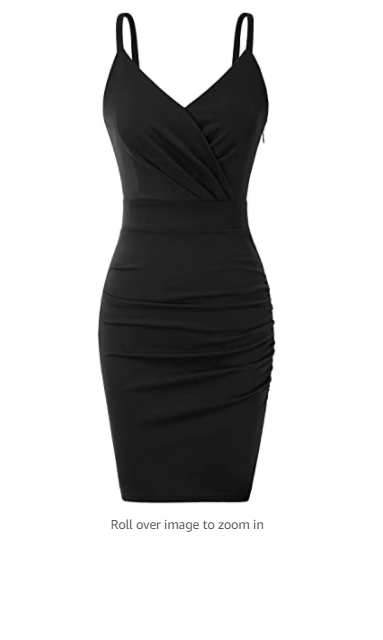 CURLBIUTY Women's Ruched Bodycon Dress V Neck Spaghetti Strap Pencil Dresses M