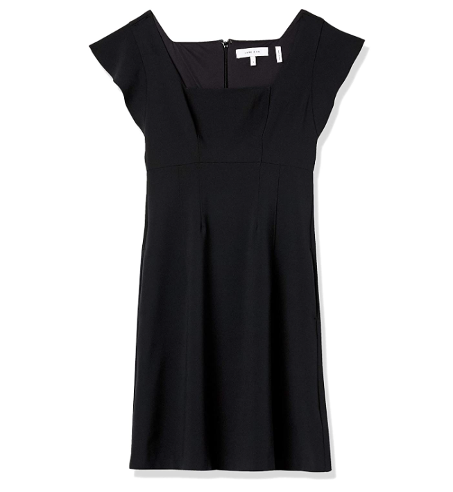 Lark & Ro Women's Fluid Stretch Twill Flutter Sleeve Square Neck Fit Flare Dress