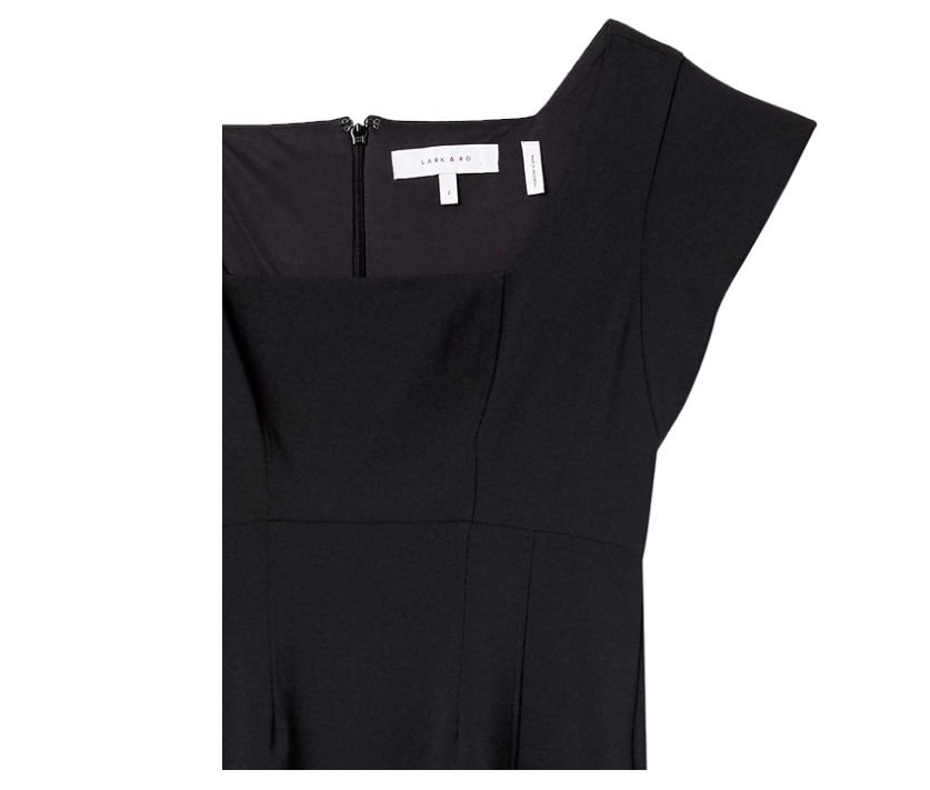 Lark & Ro Women's Fluid Stretch Twill Flutter Sleeve Square Neck Fit Flare Dress