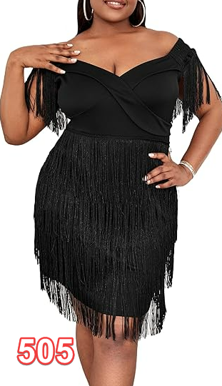 WDIRARA Womens Plus SZ Off Shoulder Fringe Hem High Rise Bodycon Party Dress XXL