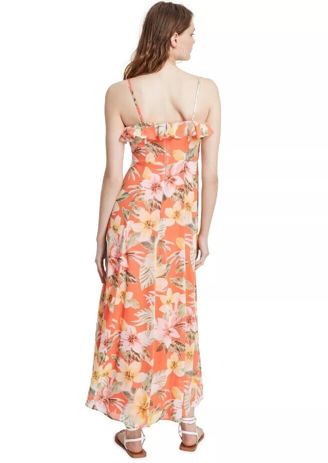 Bar III Womens Floral-Print Ruffled M Coral Fusion Combo XS