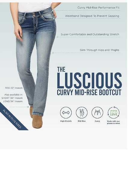 WallFlower Womens Luscious Curvy Bootcut Mid-Rise Insta Stretch Juniors Jeans 20