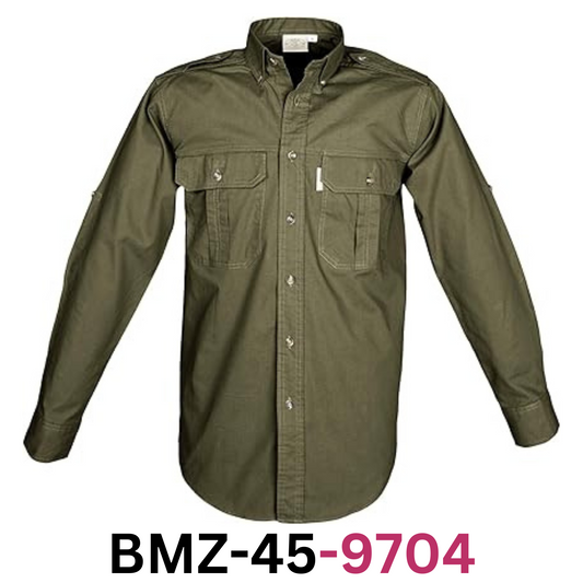 Tag Safari Trail Men's Shirt Long Sleeve, 100% Cotton Shirt for Hunters, Moss, L