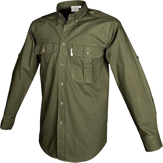 Tag Safari Trail Men's Shirt Long Sleeve, 100% Cotton Shirt for Hunters, Moss, L
