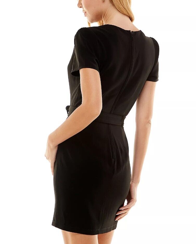 CITY STUDIOS Juniors' Puff-Shoulder Belted Dress Black SZ5