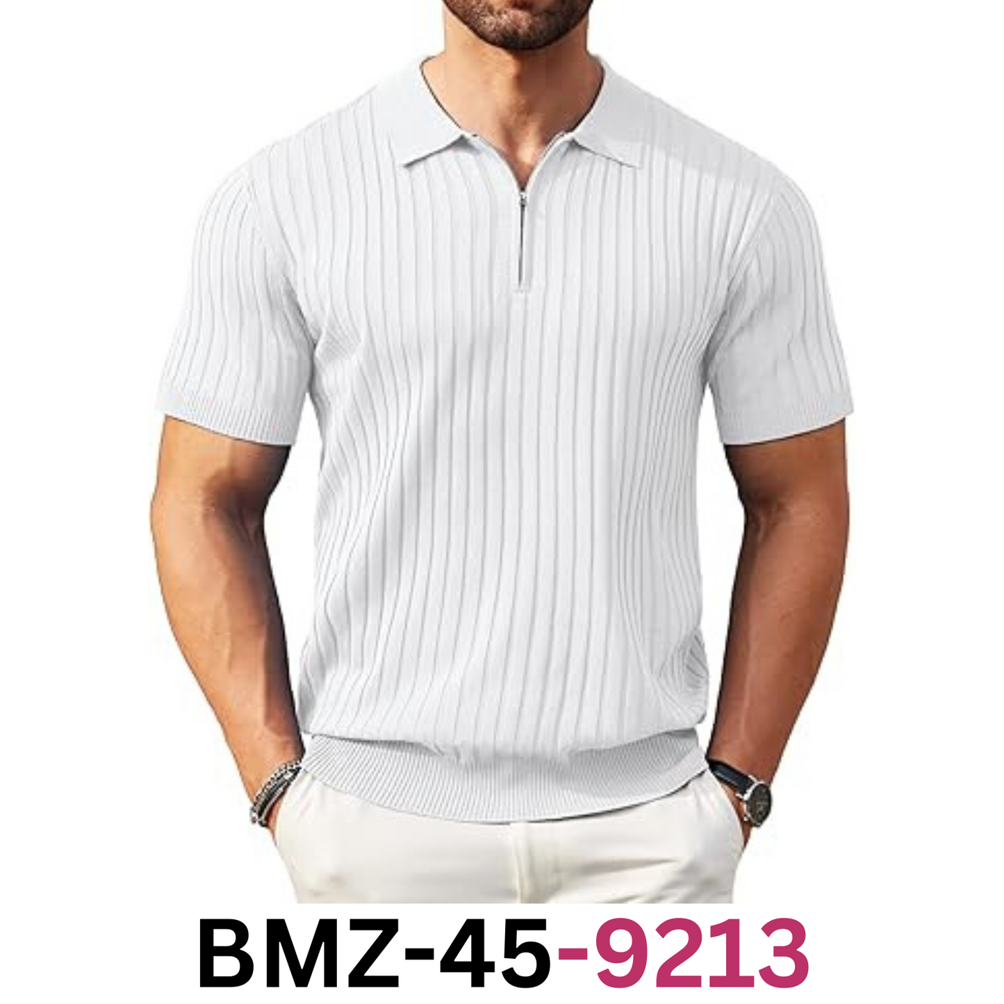COOFANDY Men's Zipper Polo Shirts Short Sleeve Ribbed Knit Polo Golf T-Shirts, L
