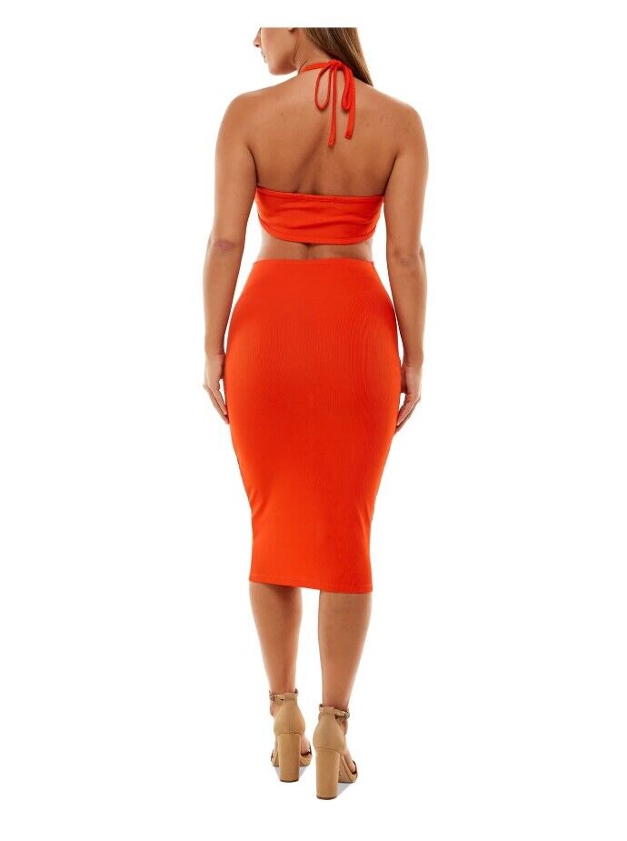 ALMOST FAMOUS Womens Orange Jersey Knit Sleeveless Body Con Dress Juniors M