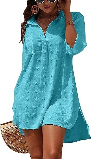 Blooming Jelly Womens Bathing Suit Coverups White Swiss Dot Beach Swim Dress, S