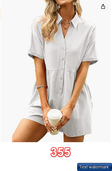 DEEP SELF Women's Shorts Rompers Button Down Collared Jumpsuit with Pockets M