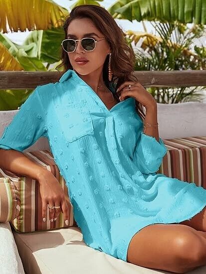 Blooming Jelly Womens Bathing Suit Coverups White Swiss Dot Beach Swim Dress, S