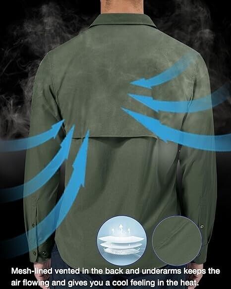 Alimens & Gentle Men's Long Sleeve Quick Dry UPF 50+ UV Sun Protection Shirts, M