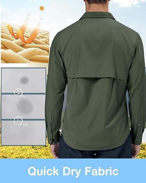 Alimens & Gentle Men's Long Sleeve Quick Dry UPF 50+ UV Sun Protection Shirts, M