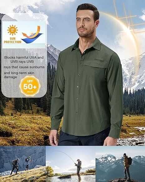 Alimens & Gentle Men's Long Sleeve Quick Dry UPF 50+ UV Sun Protection Shirts, M