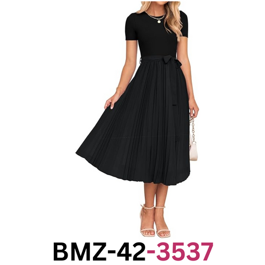 ZESICA Women Summer Short Sleeve Midi Dresses NO BELT Spring Crew Neck Dress, L