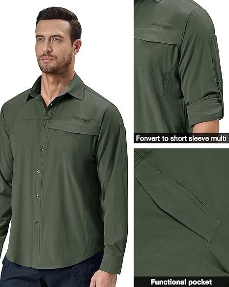 Alimens & Gentle Men's Long Sleeve Quick Dry UPF 50+ UV Sun Protection Shirts, M