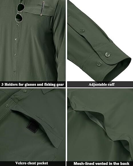 Alimens & Gentle Men's Long Sleeve Quick Dry UPF 50+ UV Sun Protection Shirts, M