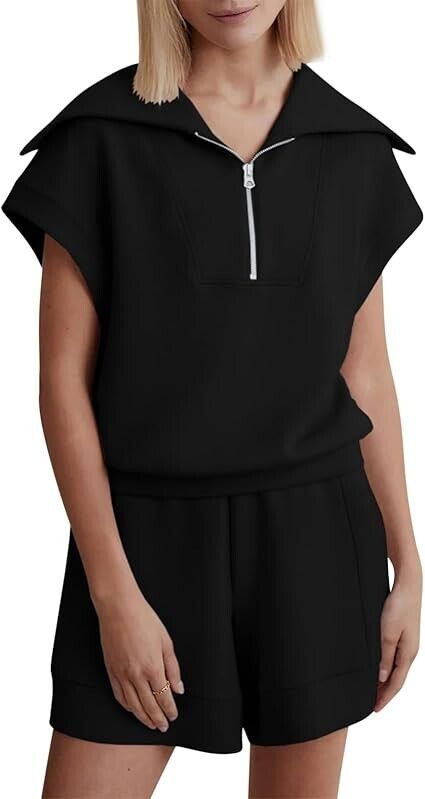 Zwurew Workout Sets Women's 2 Piece Casual Summer Cap Sleeve Shirts & Shorts, XL