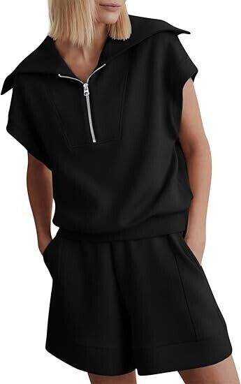 Zwurew Workout Sets Women's 2 Piece Casual Summer Cap Sleeve Shirts & Shorts, XL