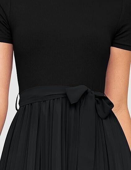 ZESICA Women Summer Short Sleeve Midi Dresses NO BELT Spring Crew Neck Dress, L