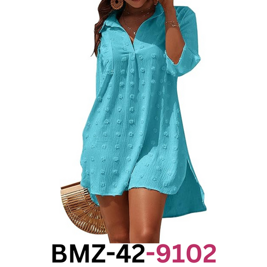 Blooming Jelly Women Bathing Suit Coverup Swiss Dot Beach Swim Cover Up Shirt, M