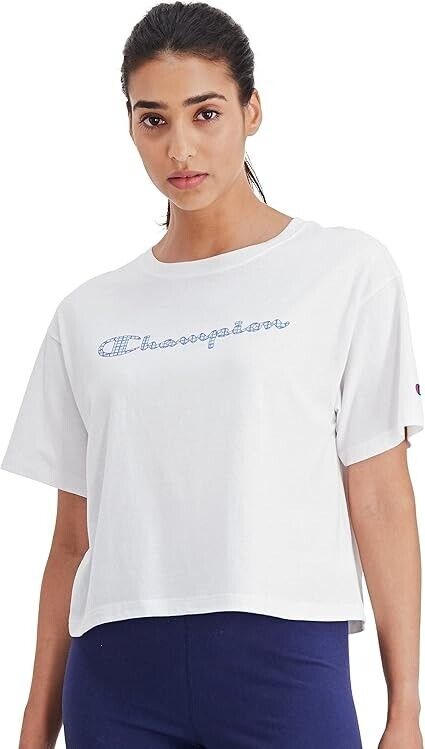 Champion Women's Cropped Graphic Tee, White-586414, Large