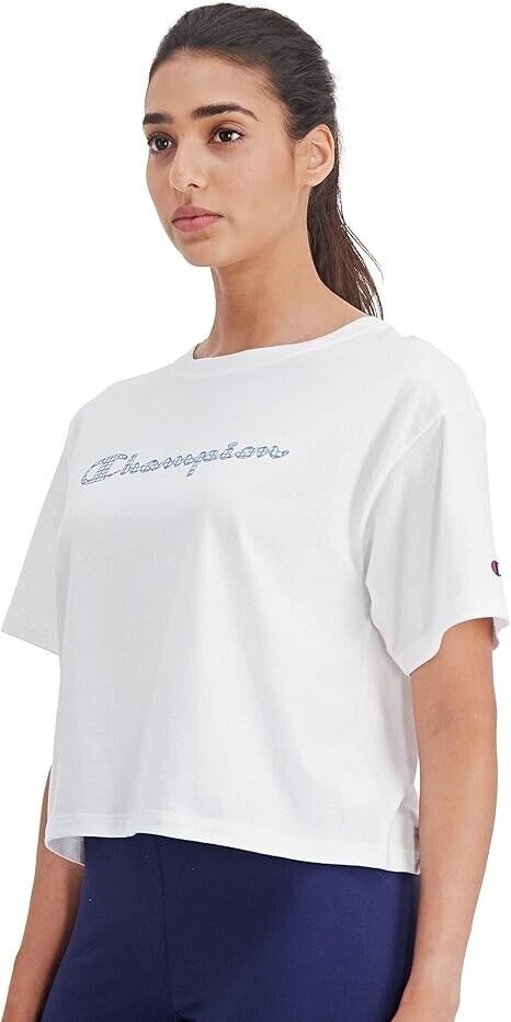 Champion Women's Cropped Graphic Tee, White-586414, Large
