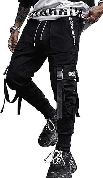 Ambcol Men Trousers Jogger Punk Cargo Baggy Techwear Streetwear Hip Hop Pants XL