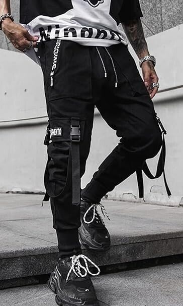 Ambcol Men Trousers Jogger Punk Cargo Baggy Techwear Streetwear Hip Hop Pants XL