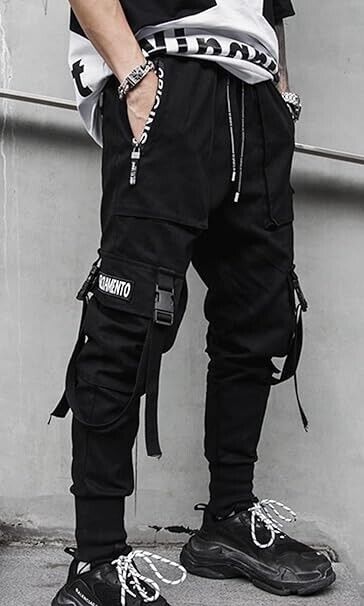 Ambcol Men Trousers Jogger Punk Cargo Baggy Techwear Streetwear Hip Hop Pants XL