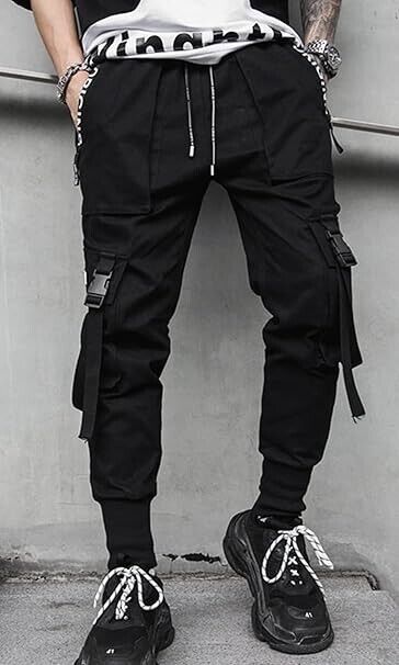Ambcol Men Trousers Jogger Punk Cargo Baggy Techwear Streetwear Hip Hop Pants XL