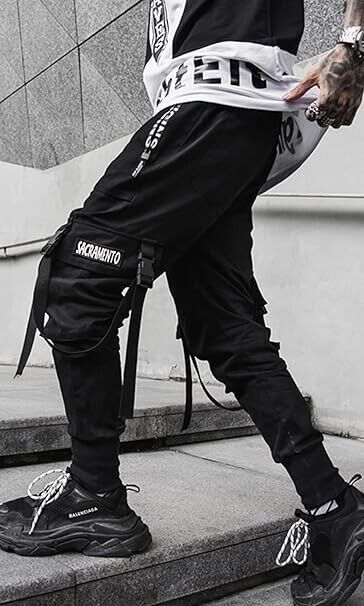 Ambcol Men Trousers Jogger Punk Cargo Baggy Techwear Streetwear Hip Hop Pants XL