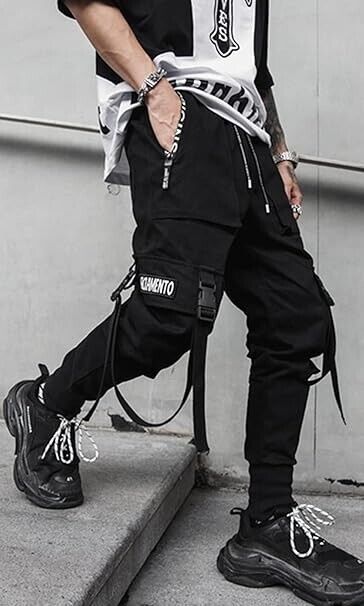 Ambcol Men Trousers Jogger Punk Cargo Baggy Techwear Streetwear Hip Hop Pants XL