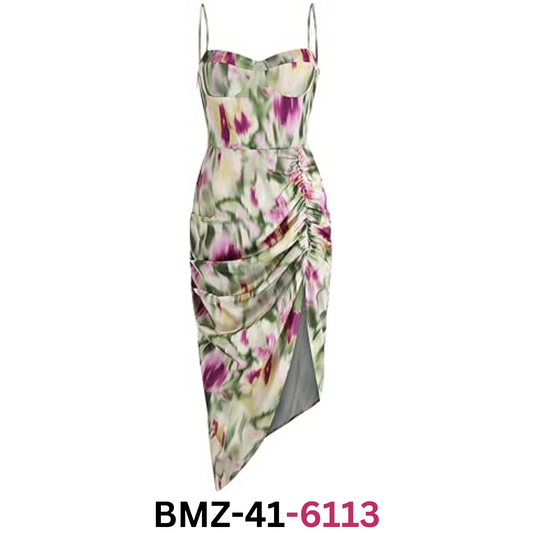 CIDER Illusion Ruched Midi Dress: Multicolor, XL
