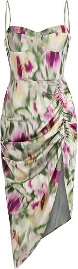 CIDER Illusion Ruched Midi Dress: Multicolor, XL
