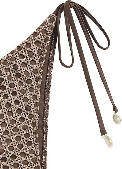 ZAFUL Women's Triangle Multiway Fishnet Tie Side Bandeau Halter String Bikini, S