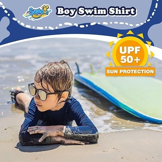 Boys Swim Shirt Rash Guard Long Sleeve Kids Toddler Rashguard Water Shirt 5-6 Yr