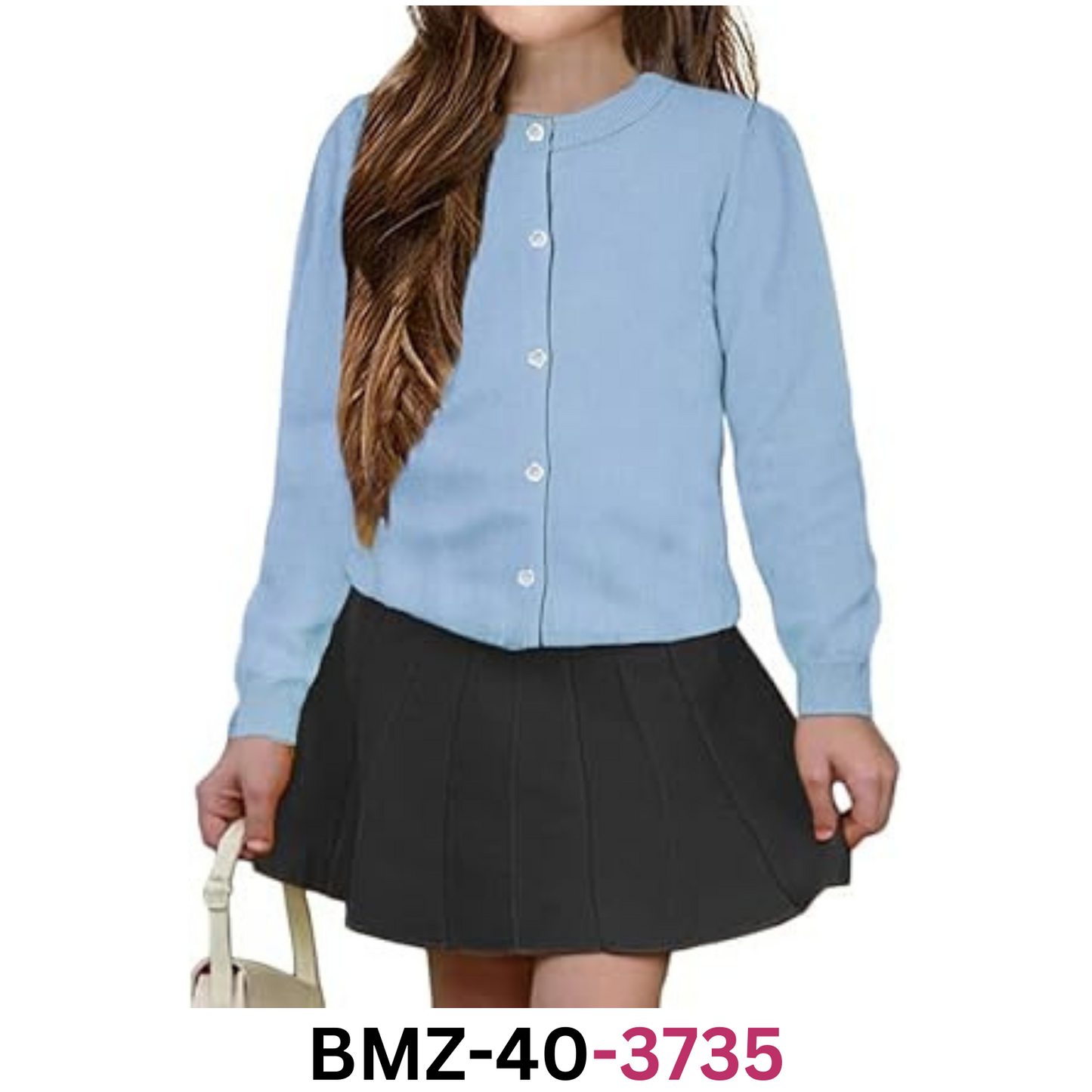 UELoop Girls Cardigan Button Up Soft Cotton Crew Neck Long Sleeve Sweater, 7-8Yr