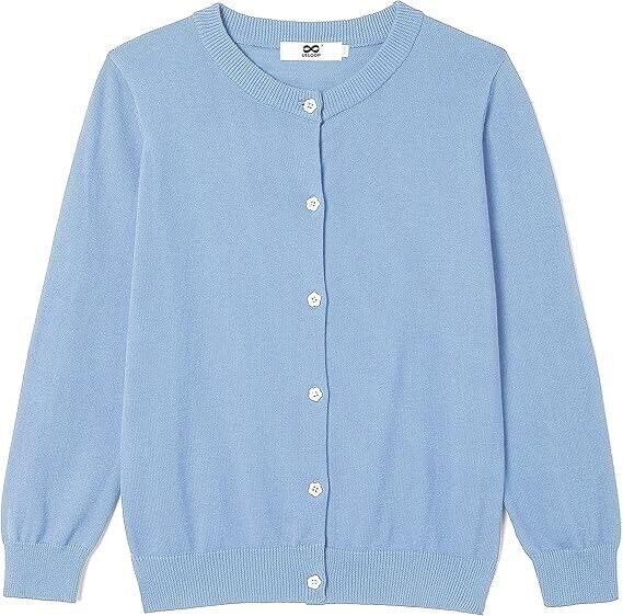 UELoop Girls Cardigan Button Up Soft Cotton Crew Neck Long Sleeve Sweater, 7-8Yr