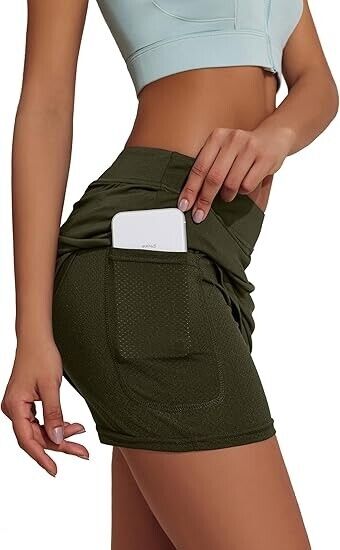 Ekouaer Women's Golf Tennis Skirt - Pockets High Waist Active Athletic Skort, M