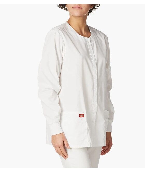 Dickies EDS Signature Women Warm Up Scrubs Jacket Snap Front 86306 White Large