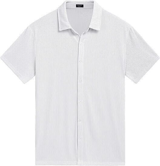 COOFANDY Men Short Sleeve Button Up Shirt Big & Tall Summer Beach Linen Shirt, L