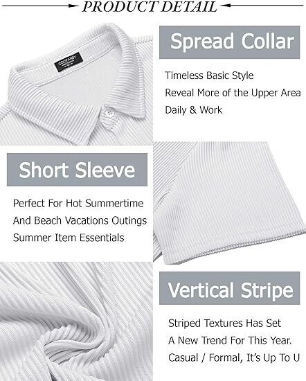 COOFANDY Men Short Sleeve Button Up Shirt Big & Tall Summer Beach Linen Shirt, L