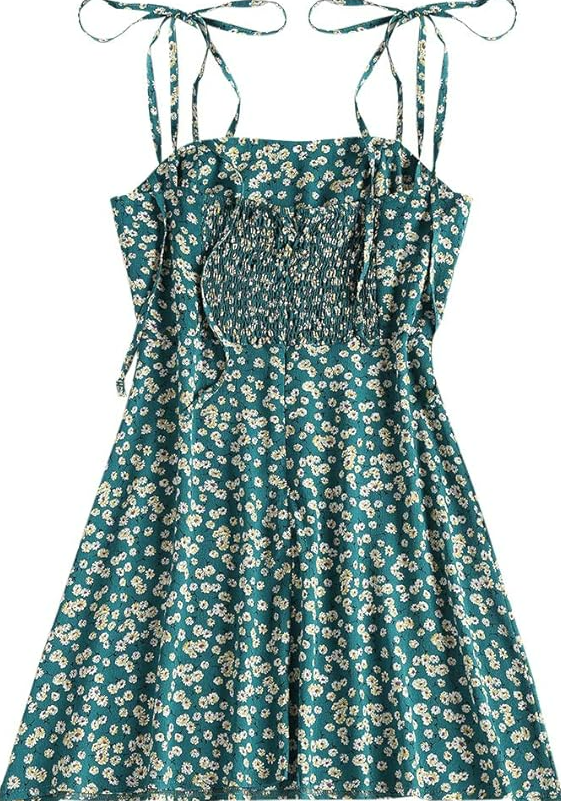 ZAFUL Womens Sleeveless Tie Shoulder Dresses Ruffle Floral Strappy Casual Mini L