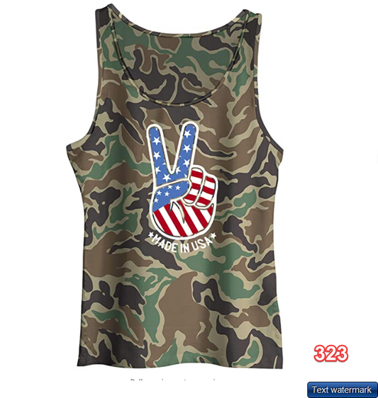 AllBirthDayGift Camo American Flag Tank Top 4th of July Shirt Military T-Shirt M