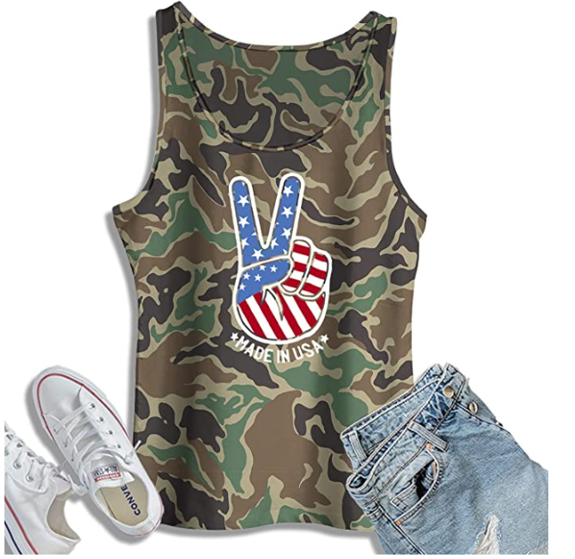 AllBirthDayGift Camo American Flag Tank Top 4th of July Shirt Military T-Shirt M